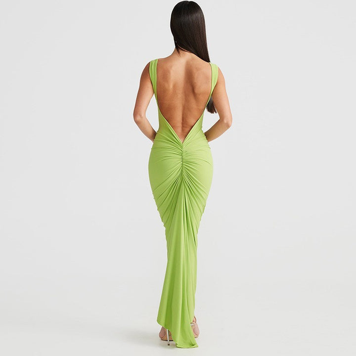 Women Backless Pleated Dress