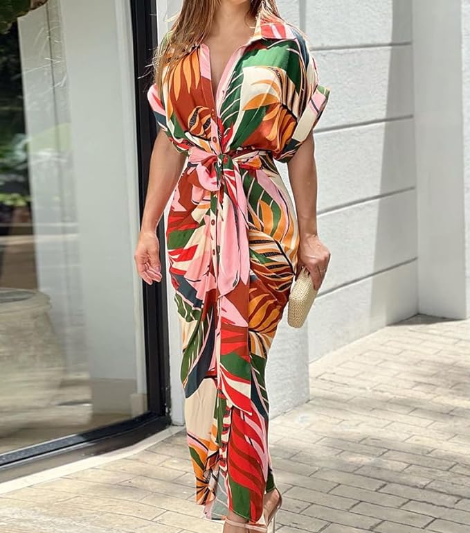 Women's Ruched Wrap Dress in Exotic Floral Print