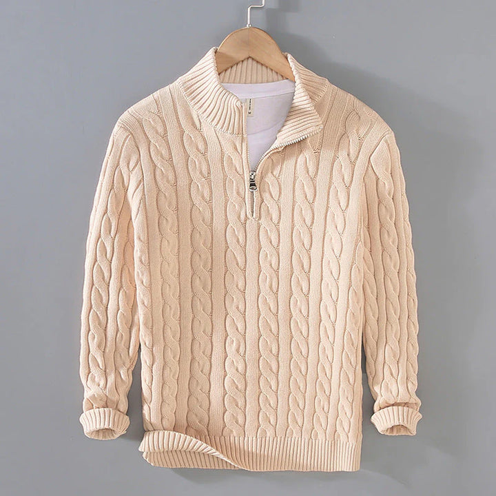 Classic Cable Knit Zip Sweater