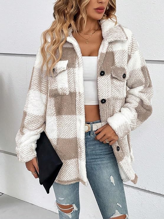 Sophia™ Cozy Plaid Sherpa Jacket