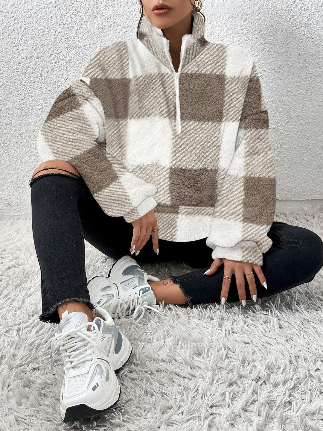 Emily™ Cozy Plaid Sherpa Pullover